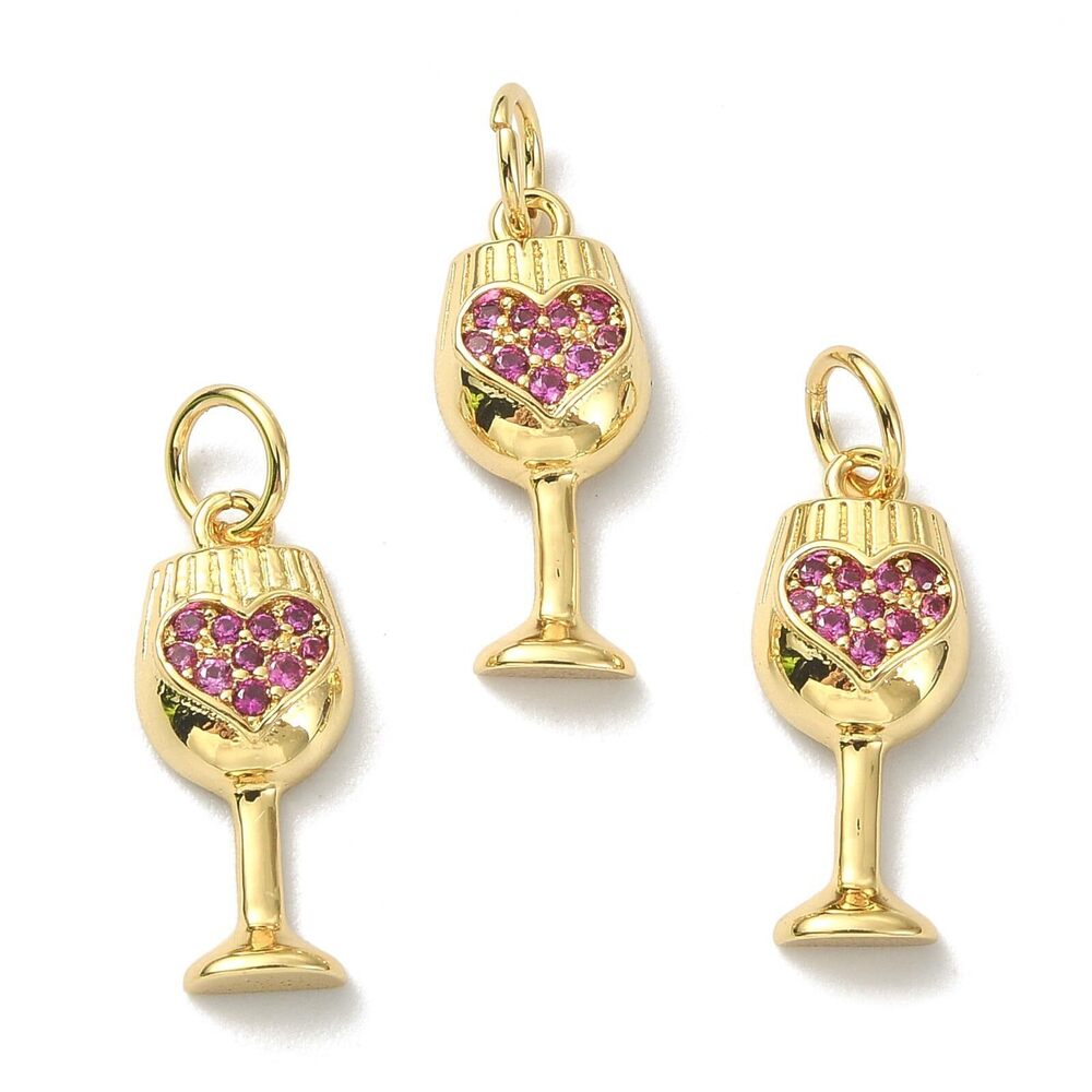 1104 10 Pcs Cubic Zirconia Sweet Heart Wineglass Charm Red Wine Glass